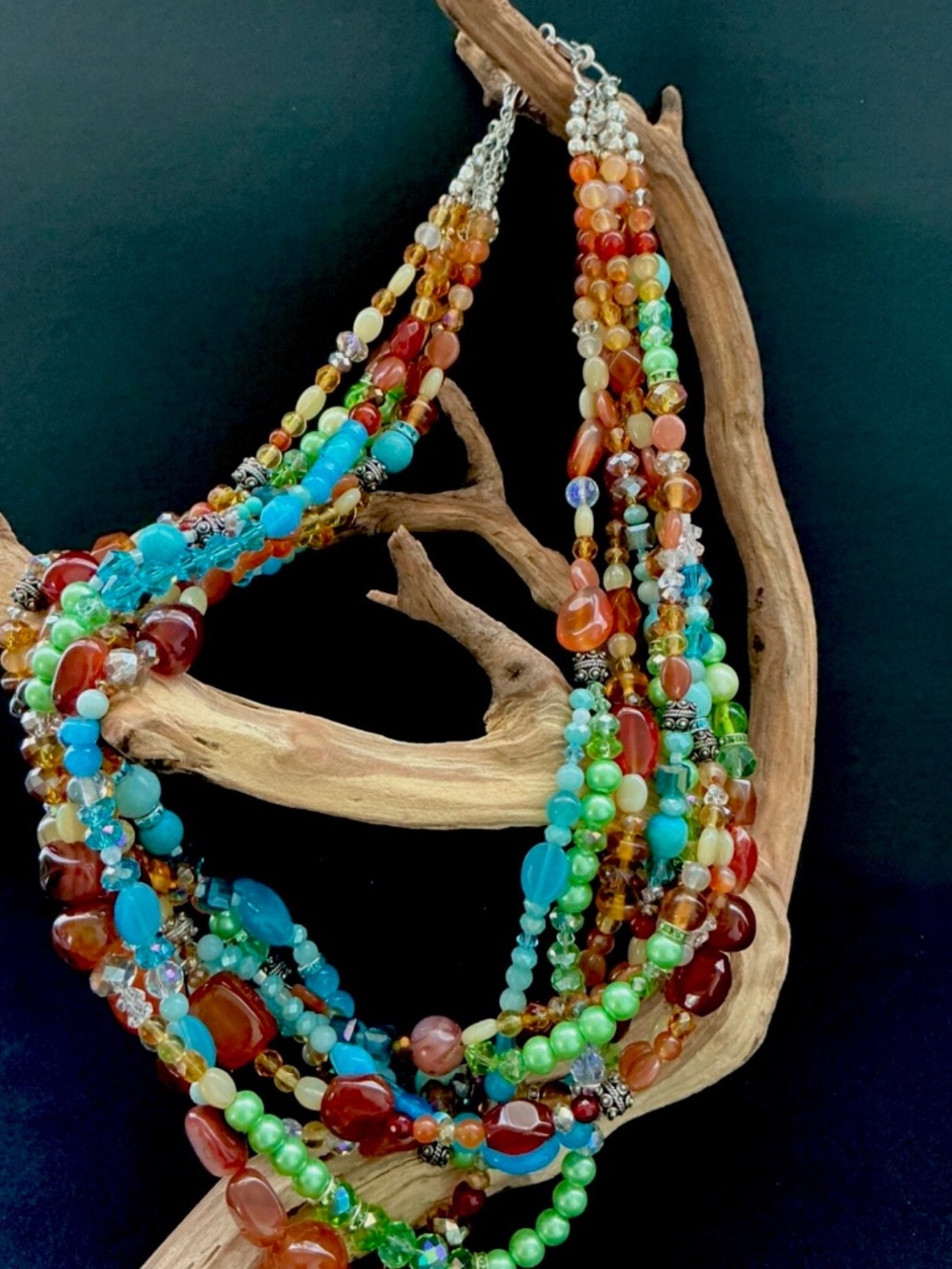 6-Strand Carnelian Gemstone Statement Necklace Artisan Wearable Art